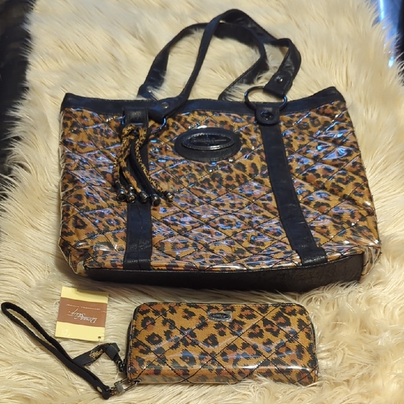 Handbags - Donna Sharp Leopard Print Tote and Wallet Set